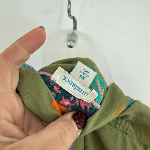 Sundance Catalog Voyage Shirt Green Floral Button Down Extra Small XS Cotton - Picture 7 of 8
